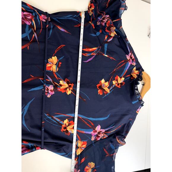 C Wonder Christian Siriano Mock Neck Ruffle Detail Dress 2X Blue Floral NWT - Picture 9 of 10